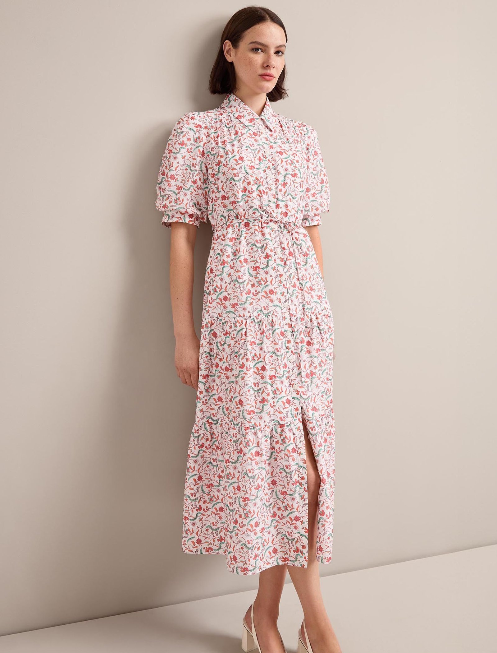 Poppy Silk Blend Maxi Dress - Red Trailing Feather Print - 图片 4