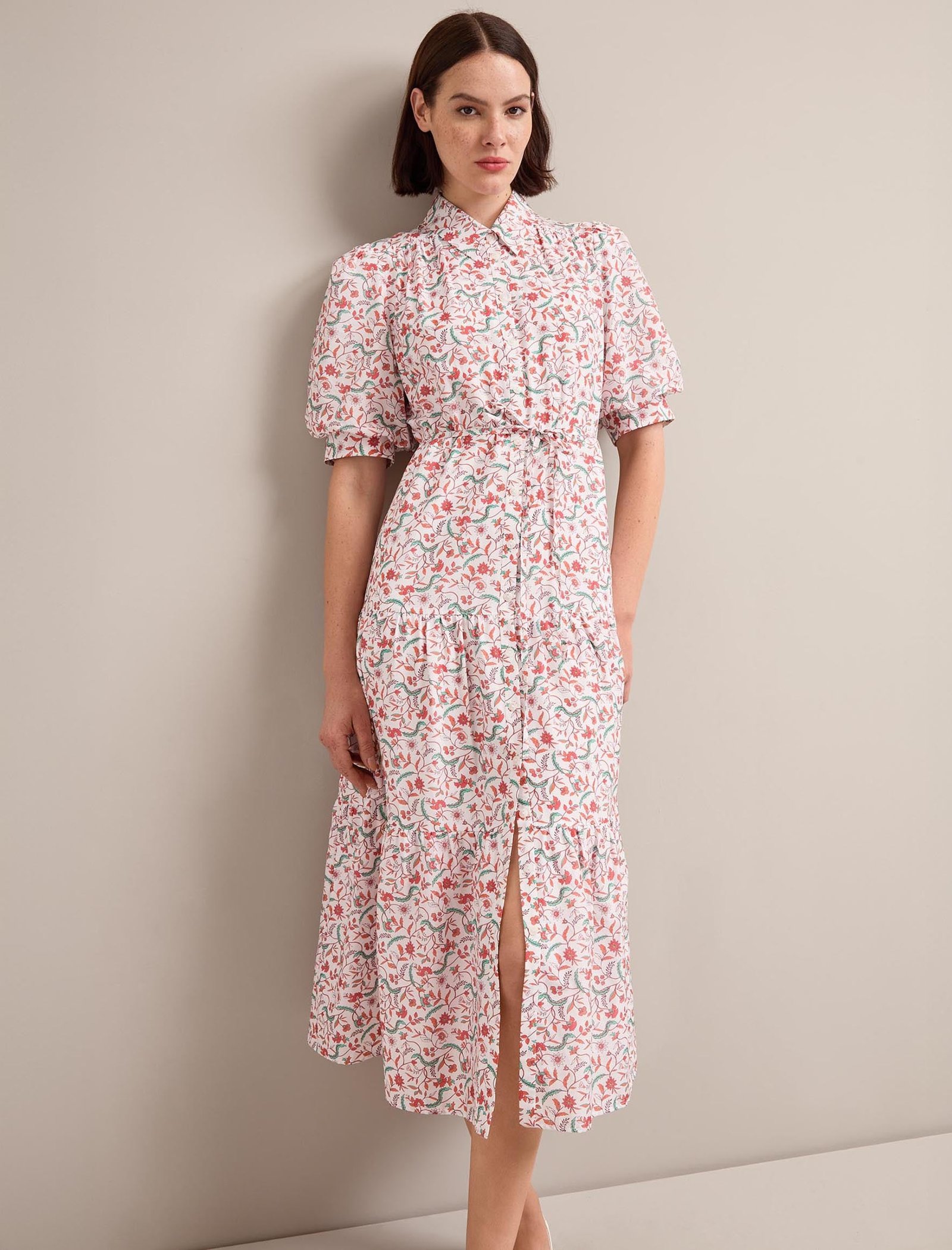 Poppy Silk Blend Maxi Dress - Red Trailing Feather Print - 图片 6